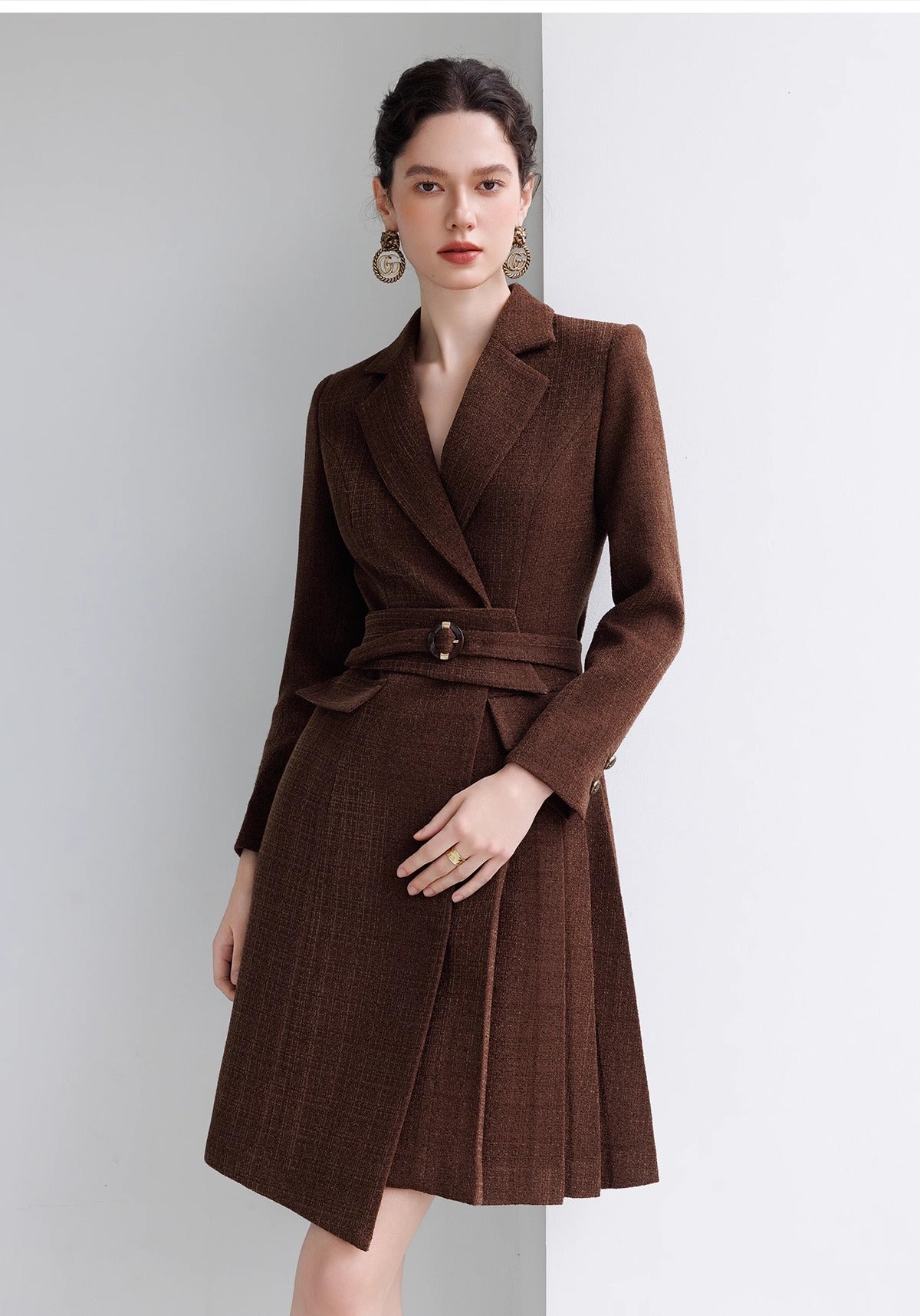Mocha Majesty Belted Blazer Dress