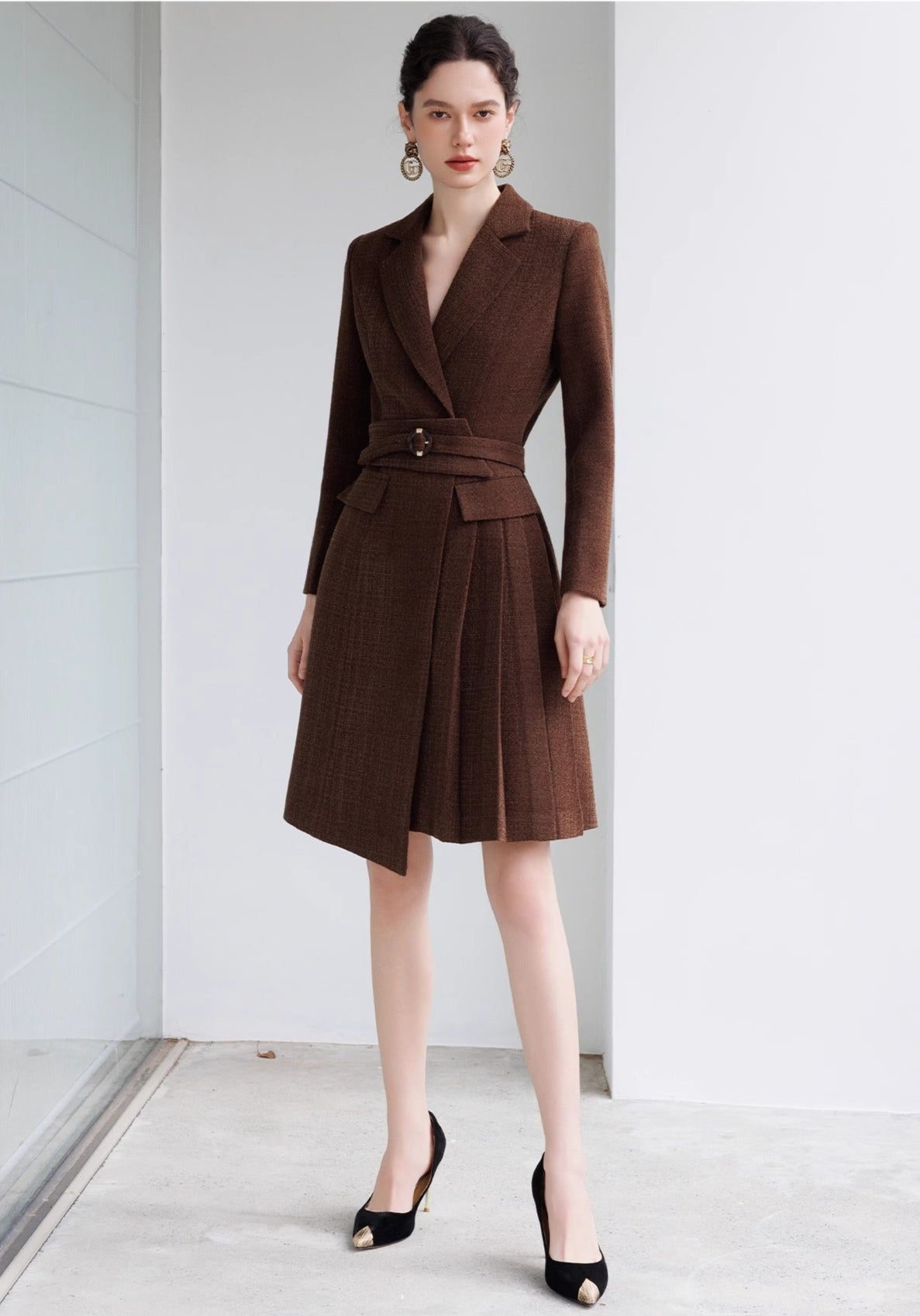 Mocha Majesty Belted Blazer Dress