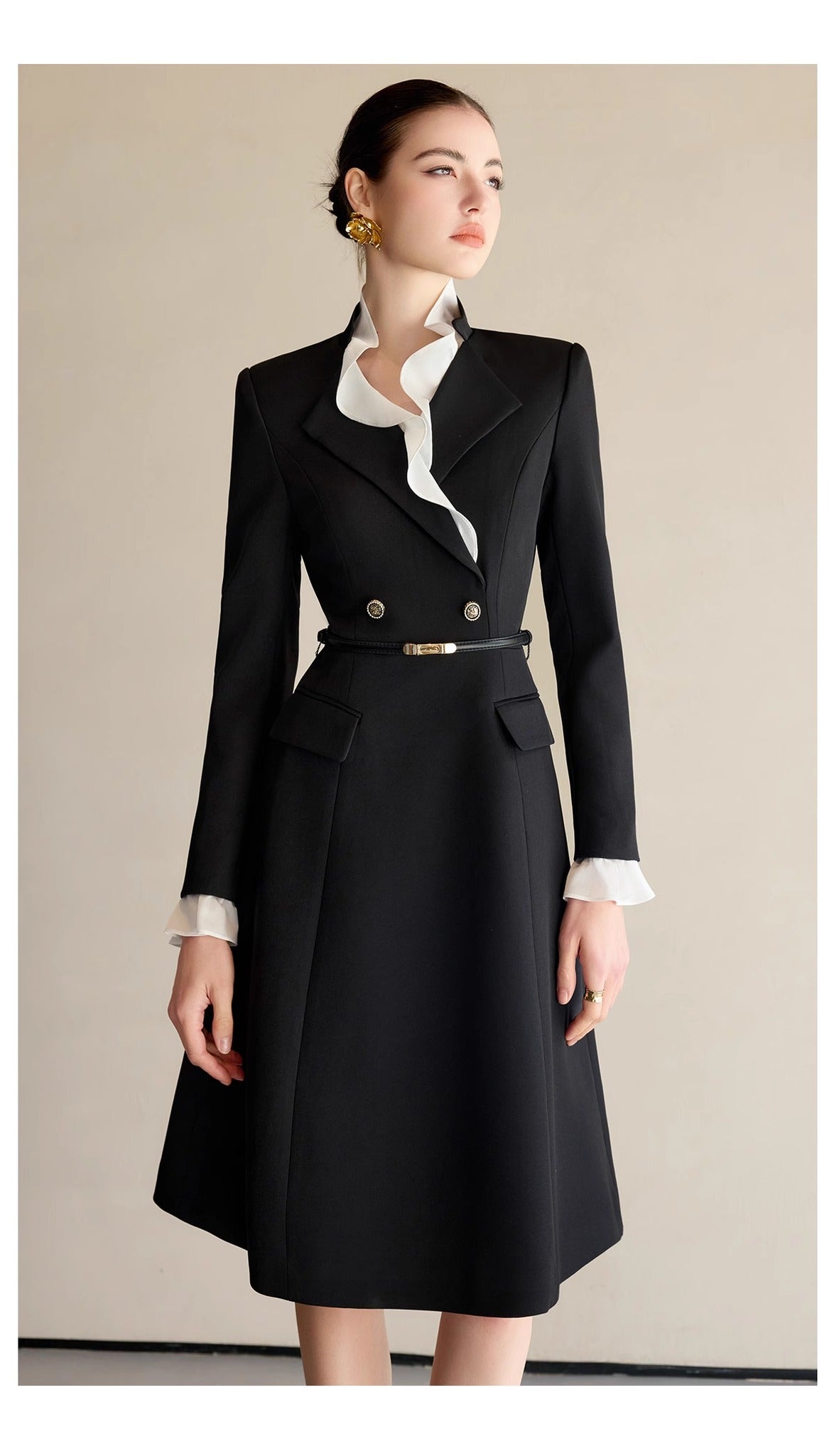 Regal Noir Double-Breasted Blazer Dress Rouxelle Regal Noir Double-Breasted Blazer Dress Rouxelle