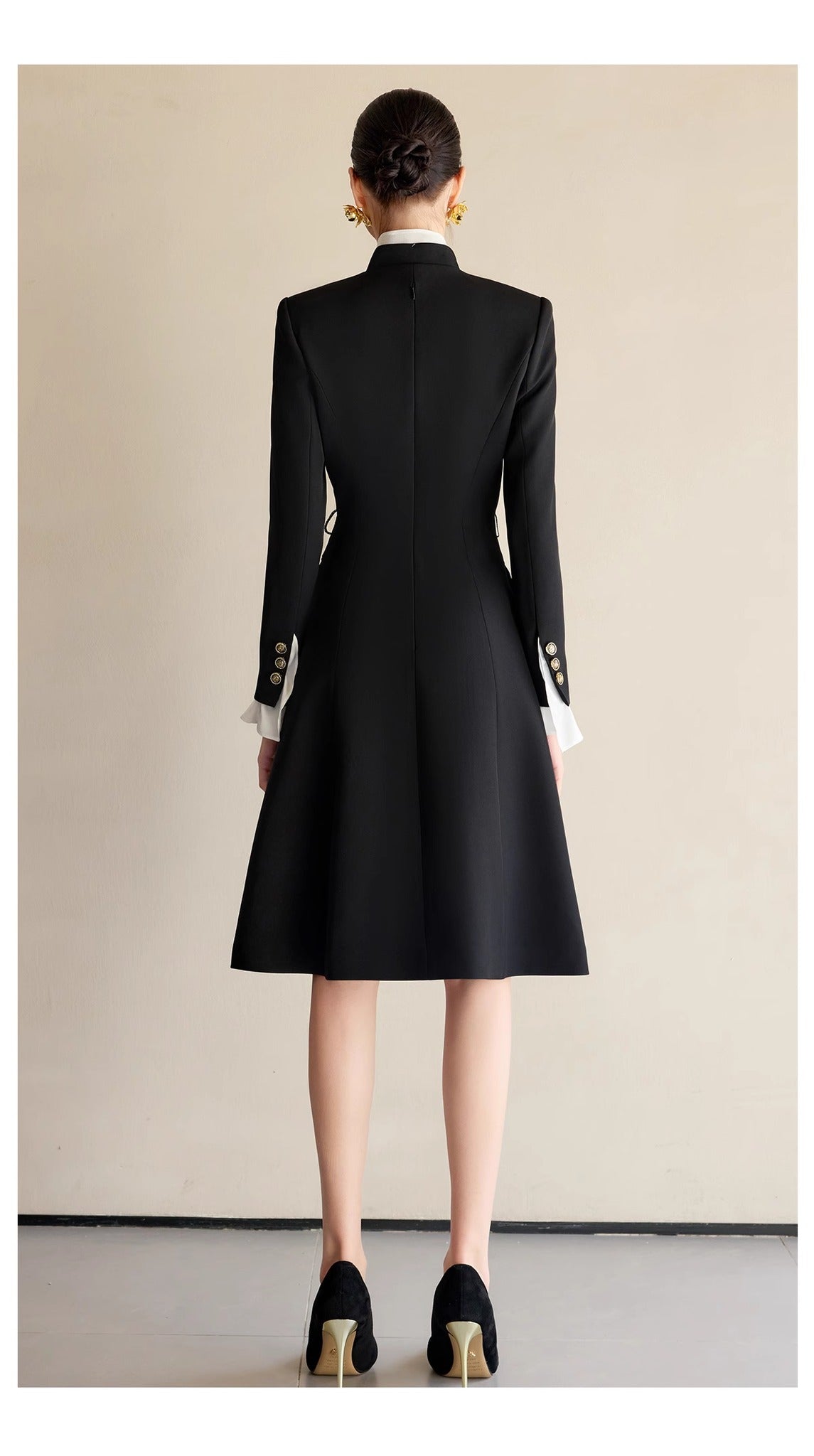 Regal Noir Double-Breasted Blazer Dress