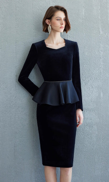 black and blue peplum dress Alice + Olivia Black Long Sleeve Peplum dark blue Dress Size 6