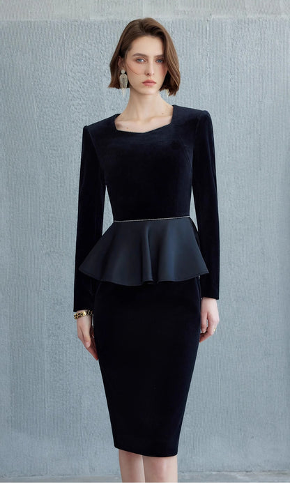 Midnight Velvet Peplum Dress Rouxelle Midnight Velvet Peplum Dress Rouxelle