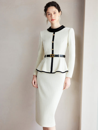 Ivory Noir Peplum Elegance Suit Dress