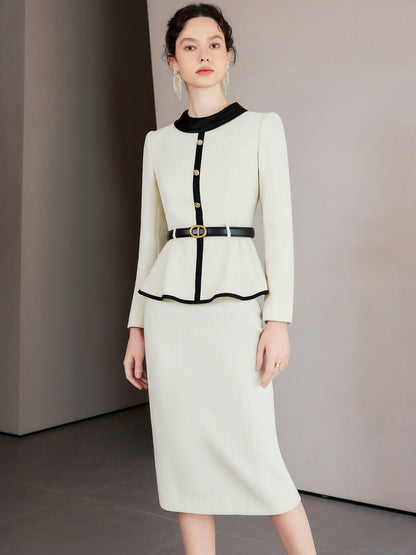 Ivory Noir Peplum Elegance Suit Dress
