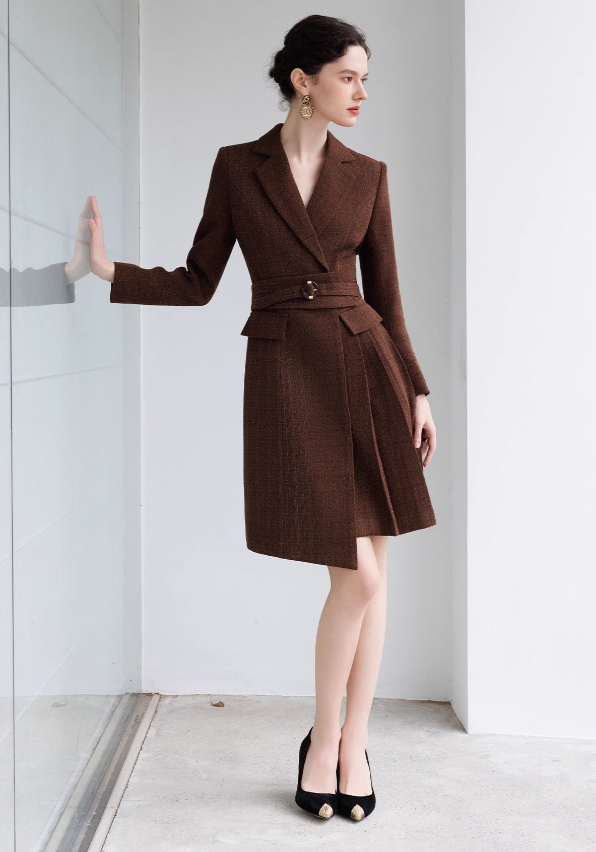 brown coat dress Hooded Wool Vintage Swing Overcoat with Belt 3255 Brown / L Embrace vintage charm with our handmade brown wool coat What Jacket Looks Good with