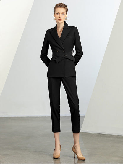 Élise Noir Power Suit Set – Premium Double-Breasted Blazer & Tailored Pants