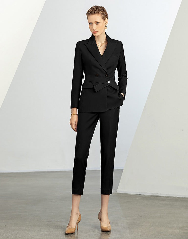 Élise Noir Power Suit Set – Premium Double-Breasted Blazer & Tailored Pants