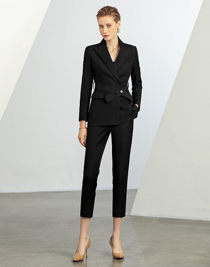 Élise Noir Power Suit Set – Premium Double-Breasted Blazer & Tailored Pants