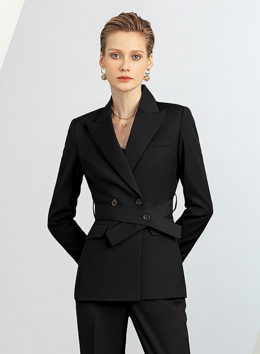 Élise Noir Power Suit Set – Premium Double-Breasted Blazer & Tailored Pants