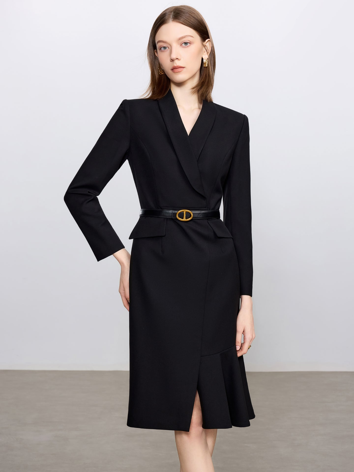 Noir Étoile Belted Blazer Dress