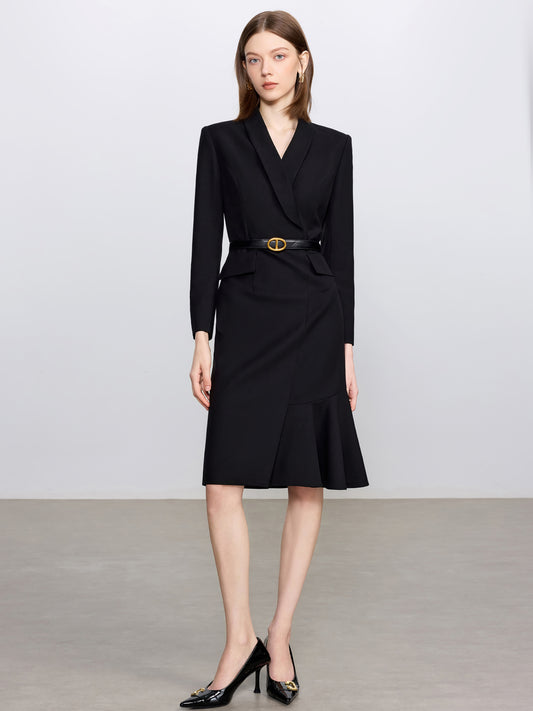 Noir Étoile Belted Blazer Dress