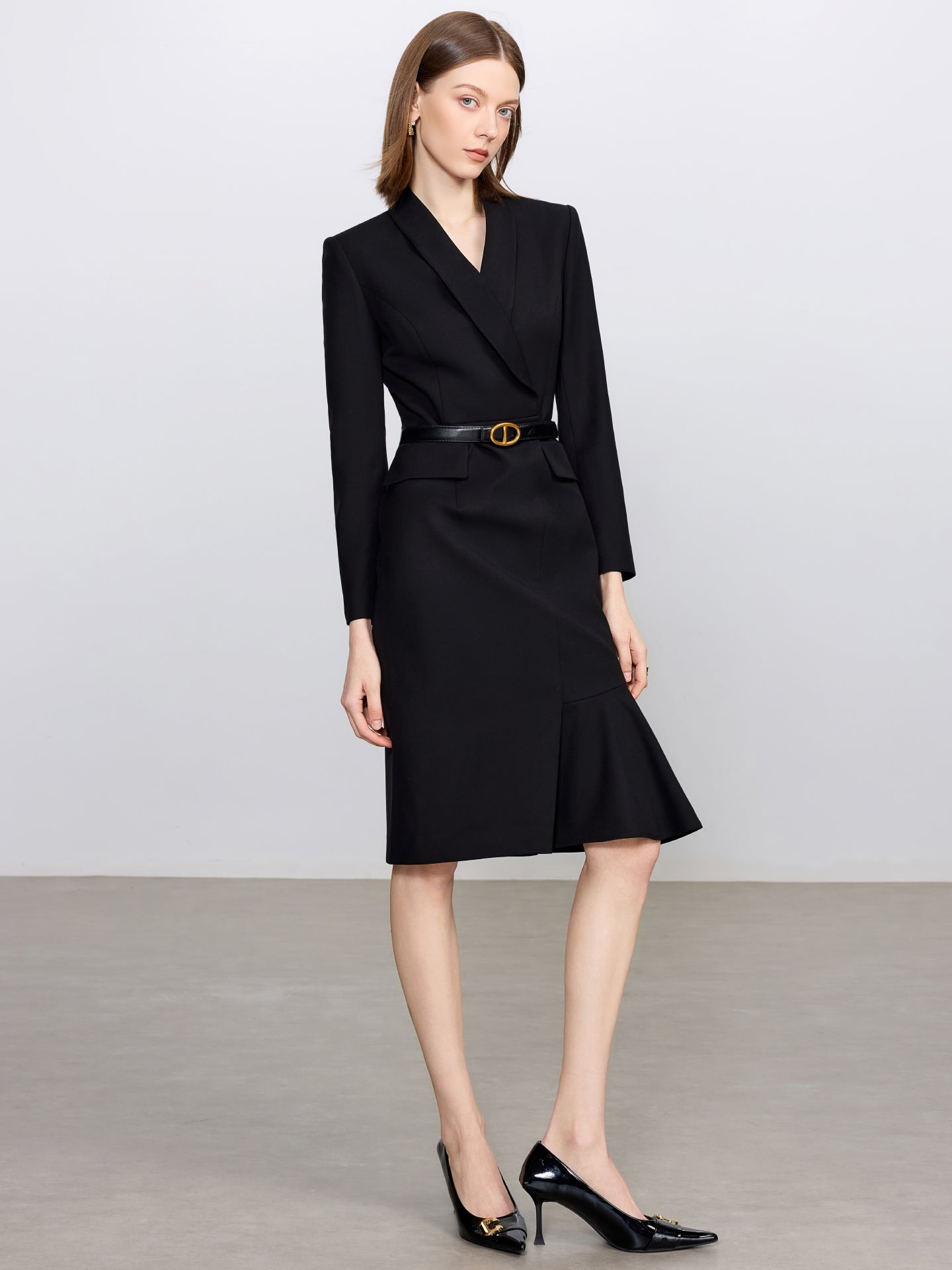 Noir Étoile Belted Blazer Dress