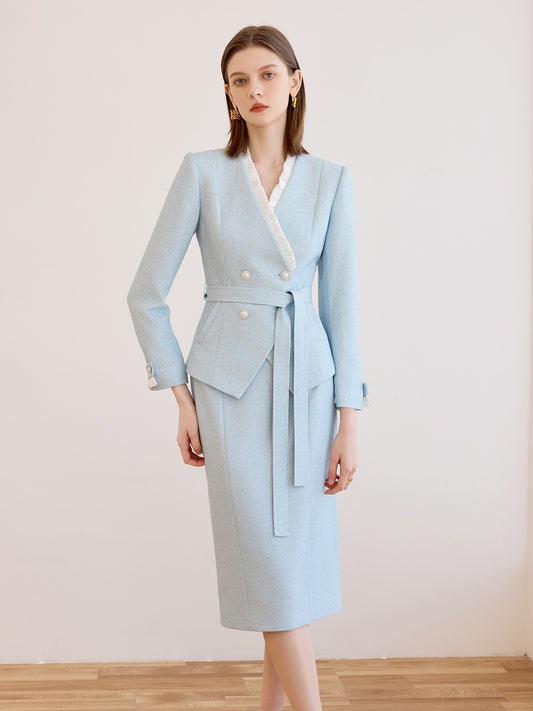 Ciel Lumière Belted Blazer & Skirt Set