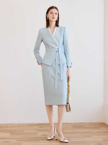 Ciel Lumière Belted Blazer & Skirt Set