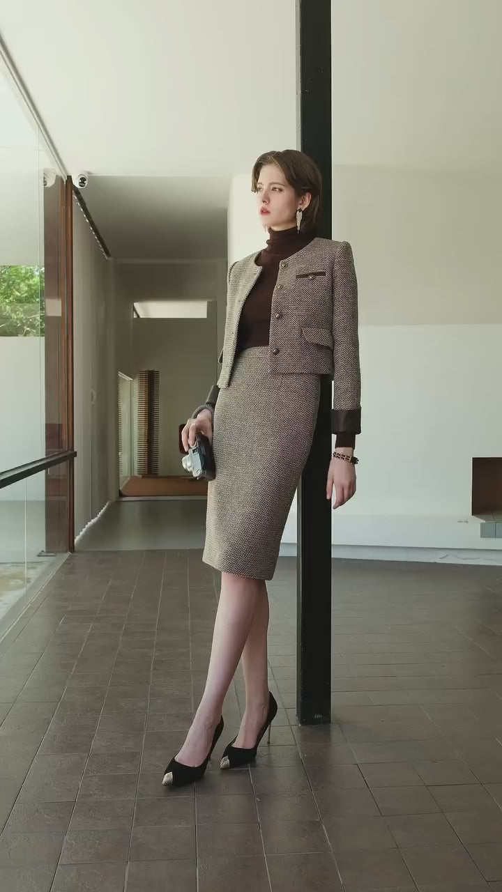 Autumn Birch Tweed Skirt Suit Set – Rouxelle